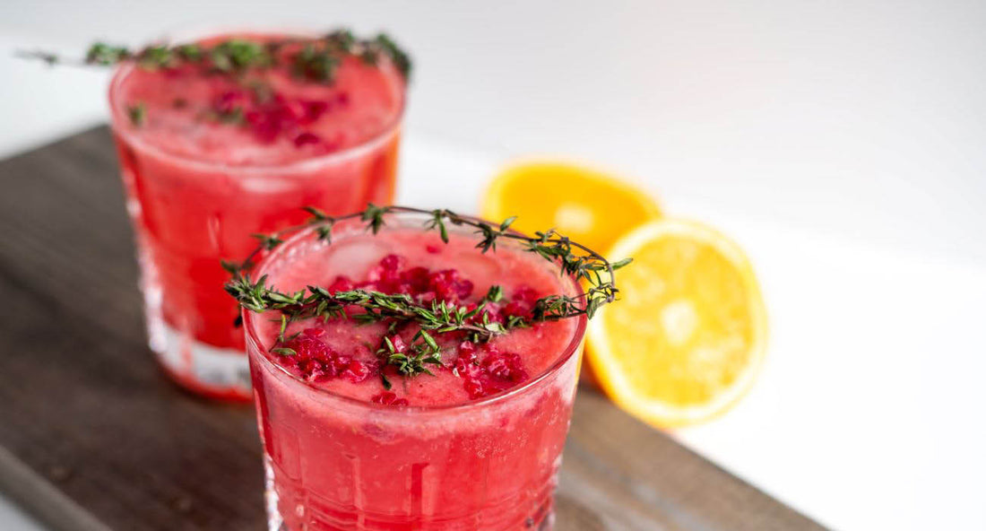 Raspberry Rosemary Spritzer in Glass Tumblers